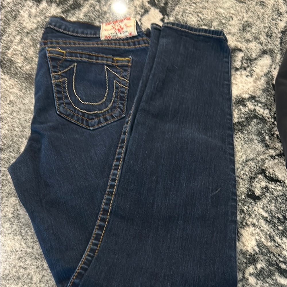 True Religion Blue Skinny Jeans Horseshoe Stitching VINTAGE 01/02 LIKE NEW